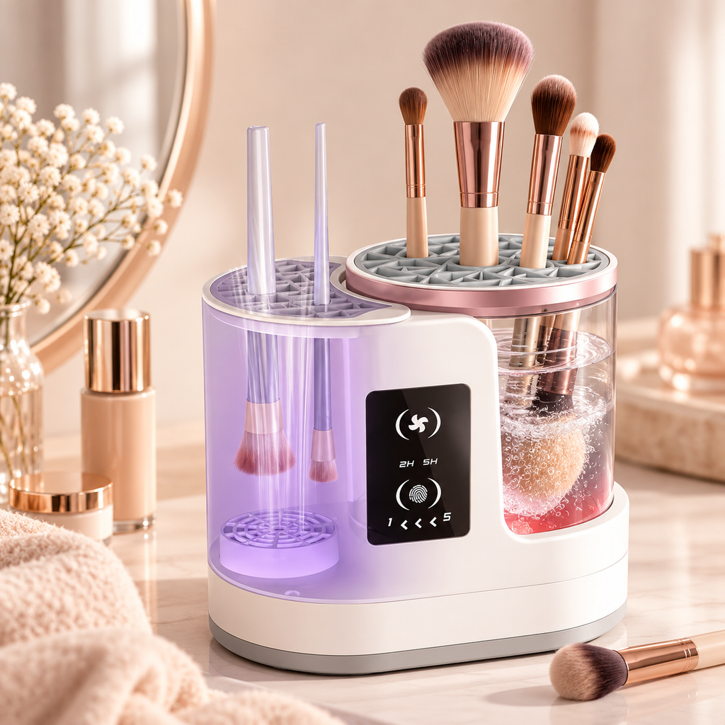 4-in-1 Electric Makeup Brush Cleaner & Dryer – Wash, Dry, Disinfect & Store