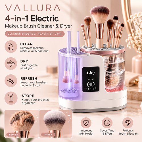 4-in-1 Electric Makeup Brush Cleaner & Dryer – Wash, Dry, Disinfect & Store